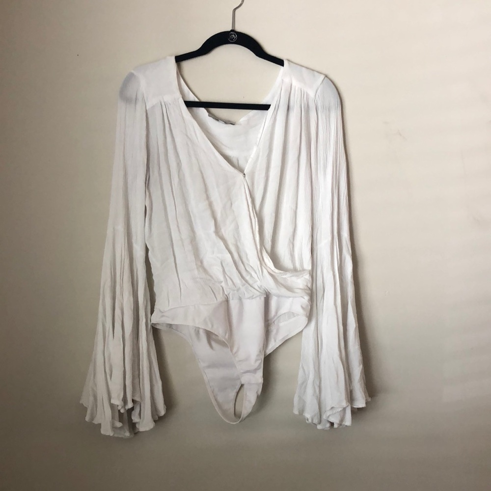 White Olivaceous white body suit with bell sleeves